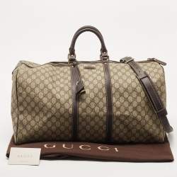 Pre Owned Gucci Beige/Brown GG Supreme Canvas and Leather Carry On Duffel Bag