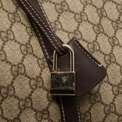 Pre Owned Gucci Beige/Brown GG Supreme Canvas and Leather Carry On Duffel Bag