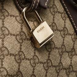 Pre Owned Gucci Beige/Brown GG Supreme Canvas and Leather Carry On Duffel Bag