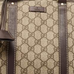 Pre Owned Gucci Beige/Brown GG Supreme Canvas and Leather Carry On Duffel Bag