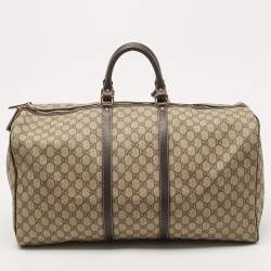 Pre Owned Gucci Beige/Brown GG Supreme Canvas and Leather Carry On Duffel Bag