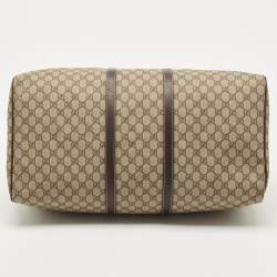 Pre Owned Gucci Beige/Brown GG Supreme Canvas and Leather Carry On Duffel Bag