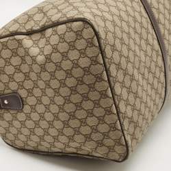Pre Owned Gucci Beige/Brown GG Supreme Canvas and Leather Carry On Duffel Bag