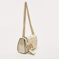 Pre Owned Gucci Off White Leather Small Pearl Studded Padlock Shoulder Bag