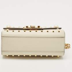 Pre Owned Gucci Off White Leather Small Pearl Studded Padlock Shoulder Bag