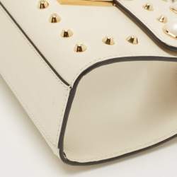 Pre Owned Gucci Off White Leather Small Pearl Studded Padlock Shoulder Bag