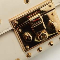 Pre Owned Gucci Off White Leather Small Pearl Studded Padlock Shoulder Bag