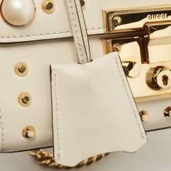Pre Owned Gucci Off White Leather Small Pearl Studded Padlock Shoulder Bag