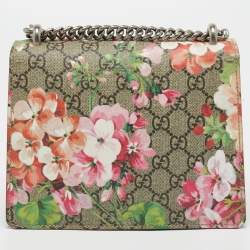 Pre Owned Gucci Old Rose/Beige GG Supreme Coated Canvas and Suede Mini Dionysus Blooms Shoulder Bag