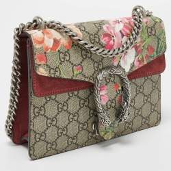 Pre Owned Gucci Old Rose/Beige GG Supreme Coated Canvas and Suede Mini Dionysus Blooms Shoulder Bag