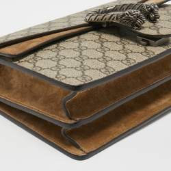 Pre Owned Gucci Beige GG Supreme Canvas and Suede Small Dionysus Shoulder Bag