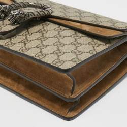 Pre Owned Gucci Beige GG Supreme Canvas and Suede Small Dionysus Shoulder Bag