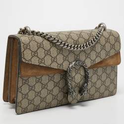 Pre Owned Gucci Beige GG Supreme Canvas and Suede Small Dionysus Shoulder Bag