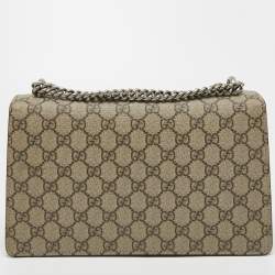 Pre Owned Gucci Beige GG Supreme Canvas and Suede Small Dionysus Shoulder Bag