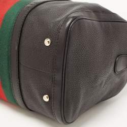 Pre Owned Gucci Black Leather Medium Vintage Web Boston Bag