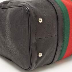 Pre Owned Gucci Black Leather Medium Vintage Web Boston Bag