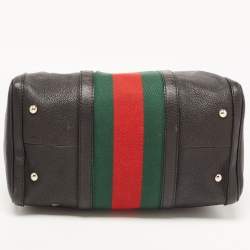 Pre Owned Gucci Black Leather Medium Vintage Web Boston Bag