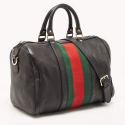 Pre Owned Gucci Black Leather Medium Vintage Web Boston Bag
