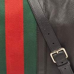 Pre Owned Gucci Black Leather Medium Vintage Web Boston Bag