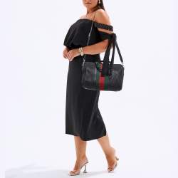Pre Owned Gucci Black Leather Medium Vintage Web Boston Bag