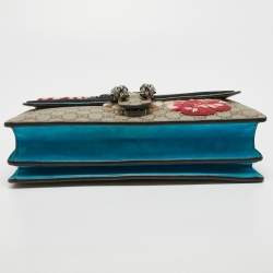 Pre Owned Gucci Beige/Blue GG Supreme Canvas and Suede Medium Embroidered Dionysus Shoulder Bag