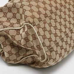 Pre Owned Gucci White/Beige GG Canvas and Leather Medium Sukey Tote
