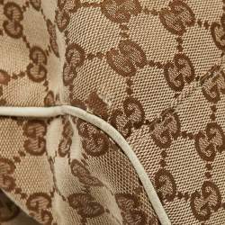 Pre Owned Gucci White/Beige GG Canvas and Leather Medium Sukey Tote