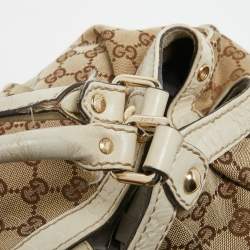 Pre Owned Gucci White/Beige GG Canvas and Leather Medium Sukey Tote