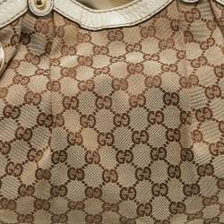 Pre Owned Gucci White/Beige GG Canvas and Leather Medium Sukey Tote