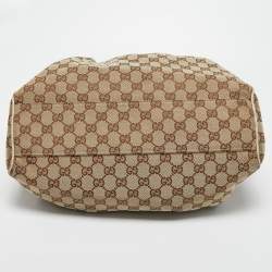 Pre Owned Gucci White/Beige GG Canvas and Leather Medium Sukey Tote
