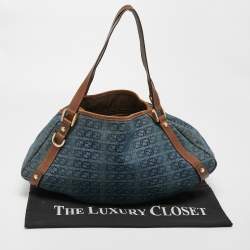 Pre Owned Gucci Navy Blue/Brown GG Denim and Leather Abbey D-Ring Shoulder Bag