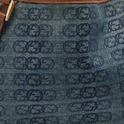 Pre Owned Gucci Navy Blue/Brown GG Denim and Leather Abbey D-Ring Shoulder Bag