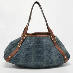 Pre Owned Gucci Navy Blue/Brown GG Denim and Leather Abbey D-Ring Shoulder Bag