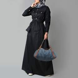 Pre Owned Gucci Navy Blue/Brown GG Denim and Leather Abbey D-Ring Shoulder Bag