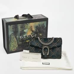 Gucci Green/Blue Velvet and Leather Dionysus Wallet On Chain