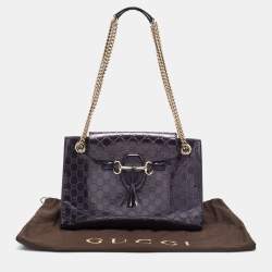 Pre Owned Gucci Purple Guccissima Patent Leather Large Emily Chain Shoulder Bag