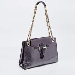 Pre Owned Gucci Purple Guccissima Patent Leather Large Emily Chain Shoulder Bag
