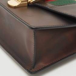 Pre Owned Gucci Black Leather Mini Web Chain Sylvie Crossbody Bag