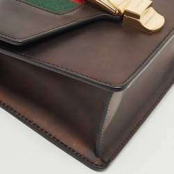 Pre Owned Gucci Black Leather Mini Web Chain Sylvie Crossbody Bag