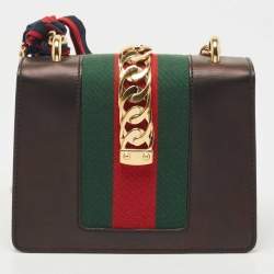 Pre Owned Gucci Black Leather Mini Web Chain Sylvie Crossbody Bag