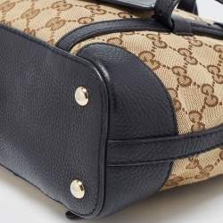 Pre Owned Gucci Beige/Blue Canvas and Leather Classic Tote