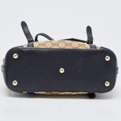 Pre Owned Gucci Beige/Blue Canvas and Leather Classic Tote