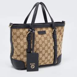Pre Owned Gucci Beige/Blue Canvas and Leather Classic Tote