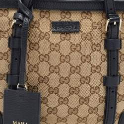 Pre Owned Gucci Beige/Blue Canvas and Leather Classic Tote