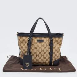 Pre Owned Gucci Beige/Blue Canvas and Leather Classic Tote