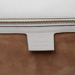 Gucci White Floral Sequins Patch Leather Medium Sylvie Top Handle Bag