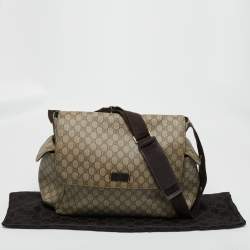 Pre Owned Gucci Beige/Brown GG Supreme Canvas and Leather Diaper Messenger Bag