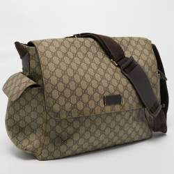 Pre Owned Gucci Beige/Brown GG Supreme Canvas and Leather Diaper Messenger Bag