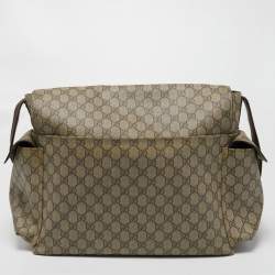 Pre Owned Gucci Beige/Brown GG Supreme Canvas and Leather Diaper Messenger Bag