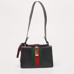 Pre Owned Gucci Black Leather Small Web Sylvie Shoulder Bag